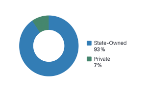 Donut chart showing land ownership distribution in Israel: 93% state-owned land vs. 7% private land — relevant for real estate transactions and legal advice by real estate lawyer Israel Sternberg & Co.