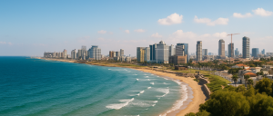 Tel Aviv beachfront skyline with modern high-rises and coastal properties, representing prime locations for real estate investment and legal services by a real estate lawyer in Israel.