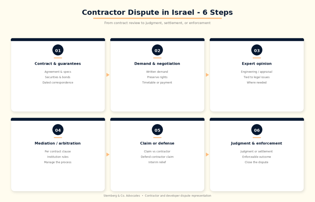 Contractor dispute Israel - stages from demand letter to judgment or settlement